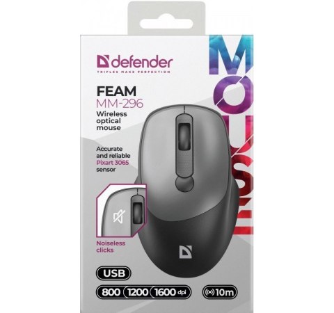 Mysz bezprzewodowa silent click FEAM MM-296 RF 1600 DPI Szara Mysz bezprzewodowa silent click FEAM MM-296 RF 1600 DPI Szara