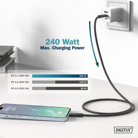 Kabel połączeniowy silikonowy USB-C - USB-C, USB 4 Gen3 40G 8K 240W, 1m Czarny Kabel połączeniowy silikonowy USB-C - USB-C, USB 4 Gen3 40G 8K 240W, 1m Czarny