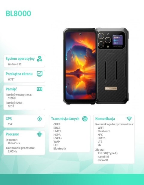 Smartfon BL8000 6.78" 12/512GB 8800 mAh złoty Smartfon BL8000 6.78" 12/512GB 8800 mAh złoty