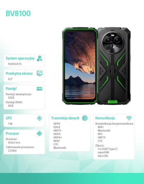 Smartfon BV8100 6.5" 8/256 GB 8800 mAh Zielony