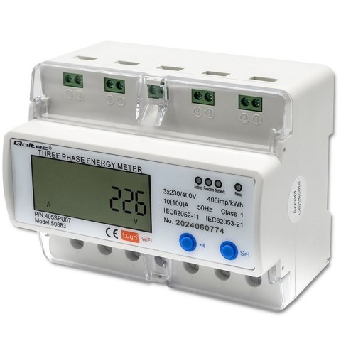 Trójfazowy elektroniczny licznik | miernik zużycia energii na szynę DIN | 400V | LCD | Wi-Fi Trójfazowy elektroniczny licznik | miernik zużycia energii na szynę DIN | 400V | LCD | Wi-Fi