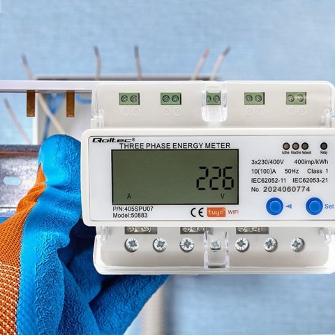 Trójfazowy elektroniczny licznik | miernik zużycia energii na szynę DIN | 400V | LCD | Wi-Fi Trójfazowy elektroniczny licznik | miernik zużycia energii na szynę DIN | 400V | LCD | Wi-Fi