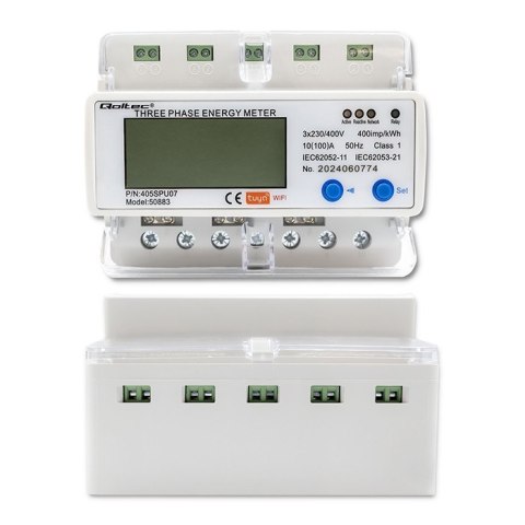 Trójfazowy elektroniczny licznik | miernik zużycia energii na szynę DIN | 400V | LCD | Wi-Fi Trójfazowy elektroniczny licznik | miernik zużycia energii na szynę DIN | 400V | LCD | Wi-Fi