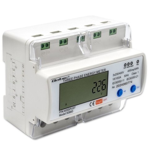 Trójfazowy elektroniczny licznik | miernik zużycia energii na szynę DIN | 400V | LCD | Wi-Fi Trójfazowy elektroniczny licznik | miernik zużycia energii na szynę DIN | 400V | LCD | Wi-Fi