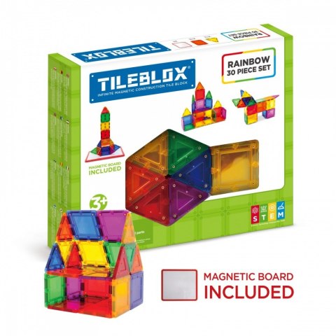 Klocki magnetyczne Tileblox Zestaw tęczowy z tablicą magnetyczną 30 elementów Klocki magnetyczne Tileblox Zestaw tęczowy z tablicą magnetyczną 30 elementów