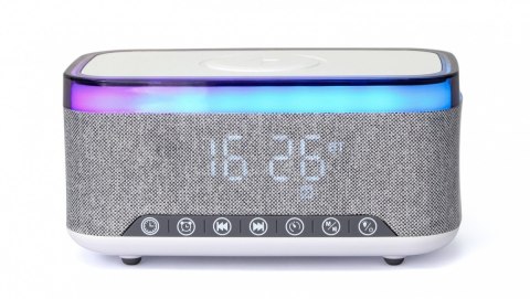 Cyfrowy budzik z funkcją bezprzewodowego ładowania, radio DAB/FM RGB biało-szary Cyfrowy budzik z funkcją bezprzewodowego ładowania, radio DAB/FM RGB biało-szary