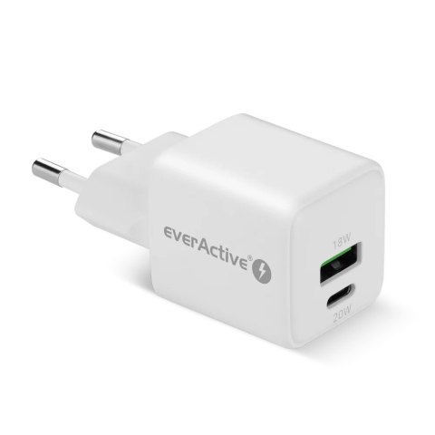 Ładowarka sieciowa GaN 1X USB, 1X USB-C 20W QC3.0 Biała Ładowarka sieciowa GaN 1X USB, 1X USB-C 20W QC3.0 Biała