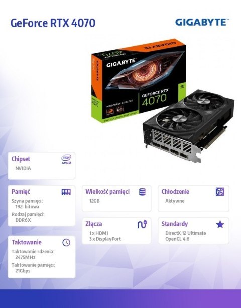 Karta graficzna GeForce RTX 4070 WINDFORCE 2X OC 12GB GDDR6 192bit 3DP/HDMI Karta graficzna GeForce RTX 4070 WINDFORCE 2X OC 12GB GDDR6 192bit 3DP/HDMI