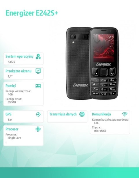 Telefon E242S+ 512MB RAM 4GB 2,4" 4G LTE Dual SIM EU Czarny Telefon E242S+ 512MB RAM 4GB 2,4" 4G LTE Dual SIM EU Czarny
