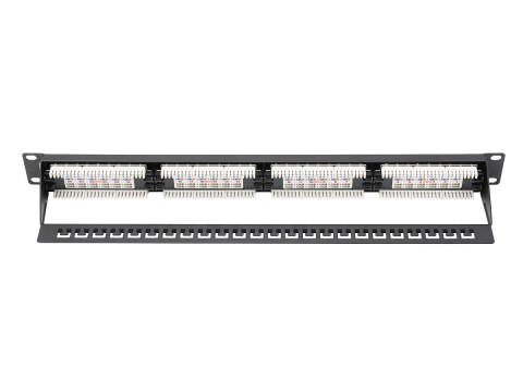 Patch panel 19" 24 porty, kat.6, U/UTP, 1U, wspornik kablowy, czarny (kompletny) Patch panel 19" 24 porty, kat.6, U/UTP, 1U, wspornik kablowy, czarny (kompletny)