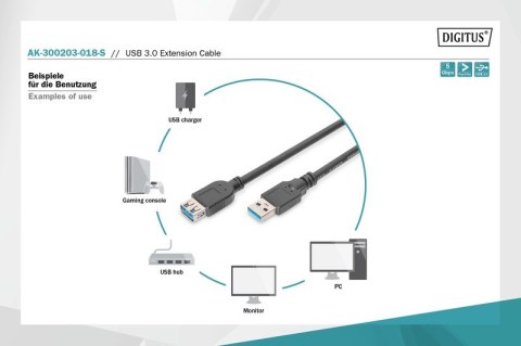 Kabel przedłużający USB 3.1 Gen.1 SuperSpeed 5Gbps Typ USB A/USB A M/Ż czarny 1,8m Kabel przedłużający USB 3.1 Gen.1 SuperSpeed 5Gbps Typ USB A/USB A M/Ż czarny 1,8m