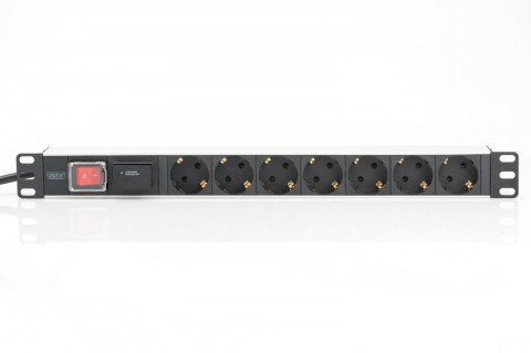 Listwa zasilająca PDU 19" RACK 7xSchuko, 2m 1xSchuko, 16A, wł./wył., zab.przepięciowe, aluminiowa Listwa zasilająca PDU 19" RACK 7xSchuko, 2m 1xSchuko, 16A, wł./wył., zab.przepięciowe, aluminiowa