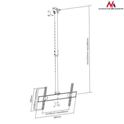 Maclean Uchwyt do telewizora sufitowy 32-65" MC-631 50kg max vesa 400x400 TV Maclean Uchwyt do telewizora sufitowy 32-65" MC-631 50kg max vesa 400x400 TV