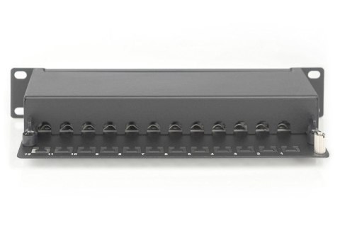 Patch panel 10" 12 portów, kat.6, S/FTP, 1U, wspornik kablowy, czarny (kompletny) Patch panel 10" 12 portów, kat.6, S/FTP, 1U, wspornik kablowy, czarny (kompletny)