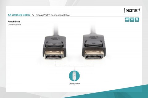 Kabel połączeniowy DisplayPort z zatrzaskami 4K 60Hz UHD Typ DP/DP M/M czarny 2m Kabel połączeniowy DisplayPort z zatrzaskami 4K 60Hz UHD Typ DP/DP M/M czarny 2m