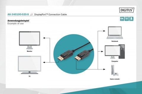 Kabel połączeniowy DisplayPort z zatrzaskami 4K 60Hz UHD Typ DP/DP M/M czarny 2m Kabel połączeniowy DisplayPort z zatrzaskami 4K 60Hz UHD Typ DP/DP M/M czarny 2m