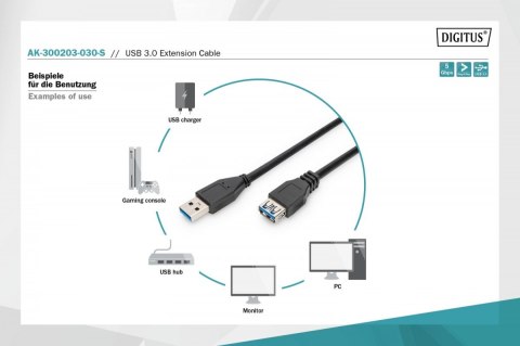 Kabel przedłużający USB 3.1 Gen.1 SuperSpeed 5Gbps Typ USB A/USB A M/Ż 3m Czarny Kabel przedłużający USB 3.1 Gen.1 SuperSpeed 5Gbps Typ USB A/USB A M/Ż 3m Czarny