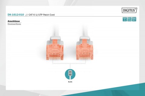 Patch cord U/UTP kat.6 PVC 1m szary Patch cord U/UTP kat.6 PVC 1m szary