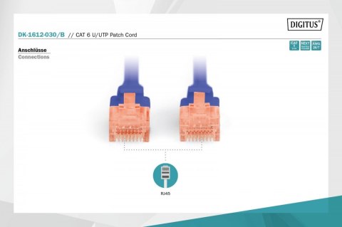 Patch cord U/UTP kat.6 PVC 3m Niebieski Patch cord U/UTP kat.6 PVC 3m Niebieski