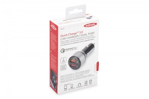 Ładowarka samochodowa Qualcomm Quick Charge 3.0, 2xUSB (3A/2.4A), czarno-srebrna Ładowarka samochodowa Qualcomm Quick Charge 3.0, 2xUSB (3A/2.4A), czarno-srebrna