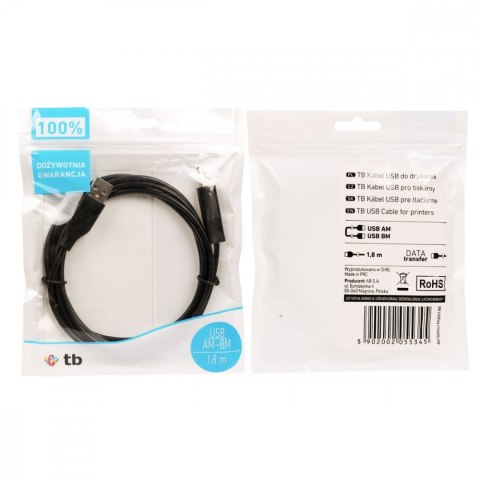 Kabel USB AM-BM 1.8 czarny Kabel USB AM-BM 1.8 czarny