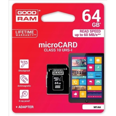 Karta pamięci microSD 64GB CL10 UHS I + adapter Karta pamięci microSD 64GB CL10 UHS I + adapter
