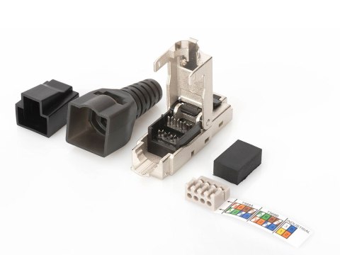 Wtyk modularny RJ45 kat.6A, PoE+, 10GbE, STP, ekranowany, metalowy, beznarzędziowy, AWG 27-22, zaślepka Wtyk modularny RJ45 kat.6A, PoE+, 10GbE, STP, ekranowany, metalowy, beznarzędziowy, AWG 27-22, zaślepka