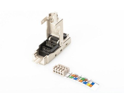 Wtyk modularny RJ45 kat.6A, PoE+, 10GbE, STP, ekranowany, metalowy, beznarzędziowy, AWG 27-22, zaślepka Wtyk modularny RJ45 kat.6A, PoE+, 10GbE, STP, ekranowany, metalowy, beznarzędziowy, AWG 27-22, zaślepka