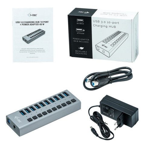 Hub USB3.0 z ładowaniem, 10 portów Hub USB3.0 z ładowaniem, 10 portów