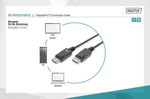 Kabel połączeniowy DisplayPort z zatrzaskami 1080p 60Hz FHD Typ DP/DP M/M czarny 2m Kabel połączeniowy DisplayPort z zatrzaskami 1080p 60Hz FHD Typ DP/DP M/M czarny 2m