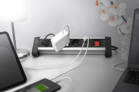 Listwa zasilająca biurowa 45° 4 gniazdowa, 2x USB (5V/2A) z możliwością obrotu o 290° aluminiowa HQ