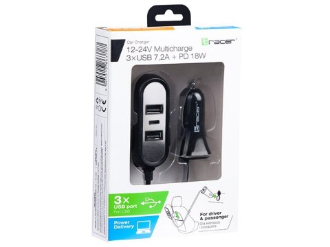 Ładowarka samochodowa 12-24V Multicharge 3xUSB 7,2A + PD 18W Ładowarka samochodowa 12-24V Multicharge 3xUSB 7,2A + PD 18W