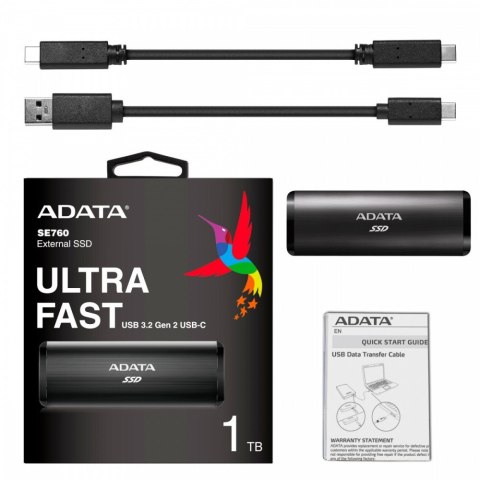 Dysk zewnętrzny SSD SE760 1TB USB3.2-A/C Czarny Dysk zewnętrzny SSD SE760 1TB USB3.2-A/C Czarny