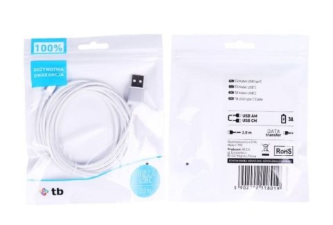 Kabel USB-USB C 2m srebrny sznurek Kabel USB-USB C 2m srebrny sznurek