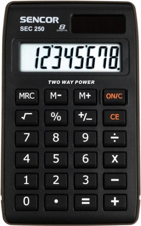 Kalkulator kieszonkowy SEC 250, 8 cyfr LCD, Podwójne zasilanie Kalkulator kieszonkowy SEC 250, 8 cyfr LCD, Podwójne zasilanie